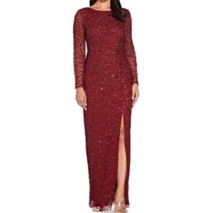 Adrianna Papell — Long Sleeve Sequin Dress Red